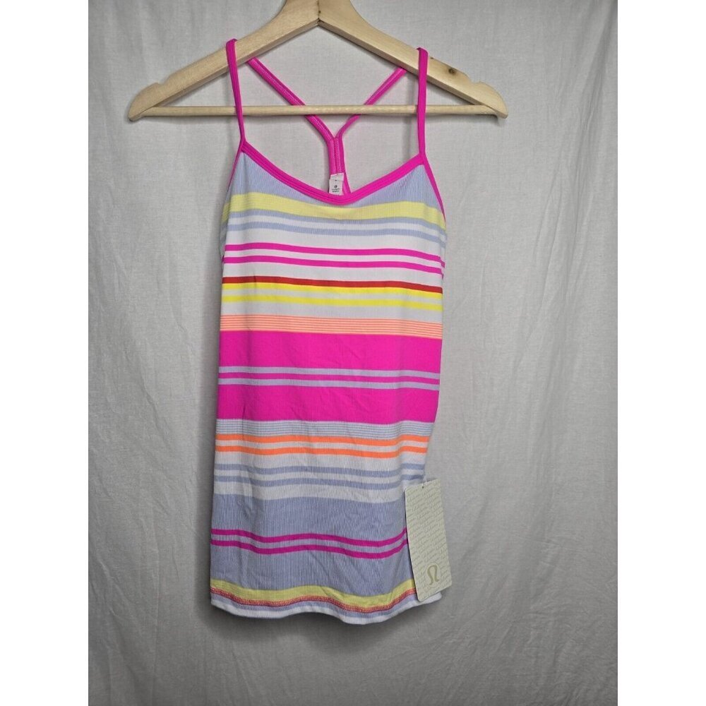 LULULEMON POWER Y TANK RASPBERRY GROOVY STRIPE MULTI GLOW SIZE-6- NEW With Tags